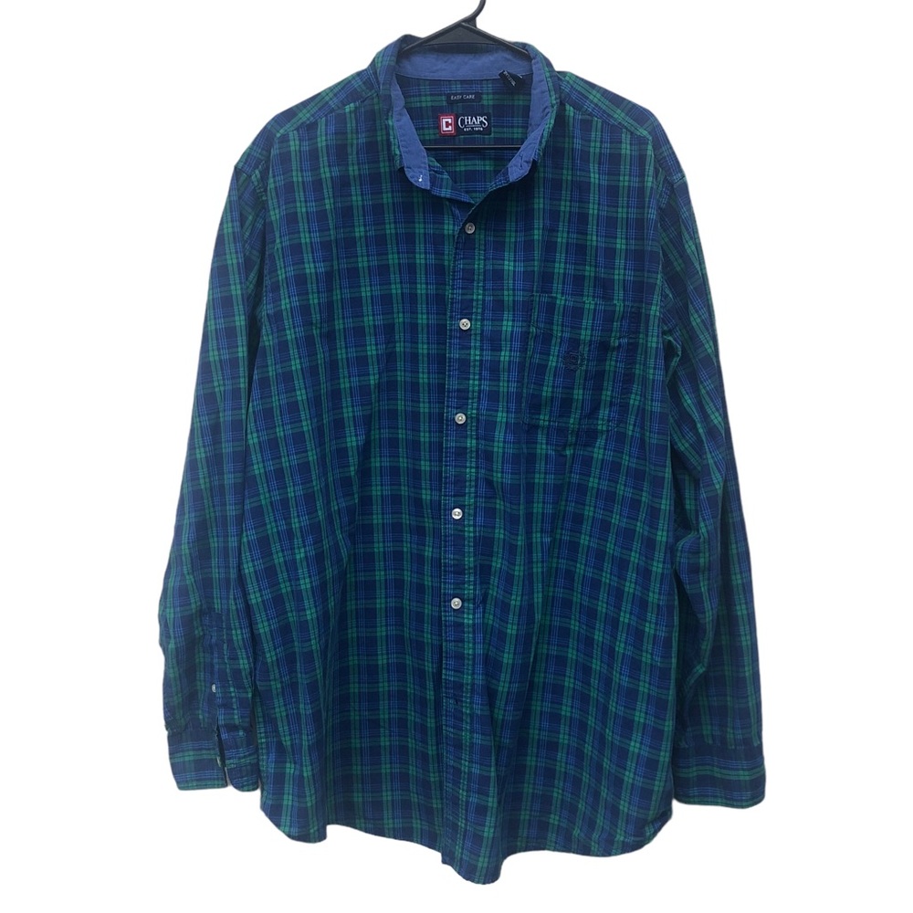 Chaps Green & Blue Plaid Button Down Oxford size 2XT - Picture 1 of 9